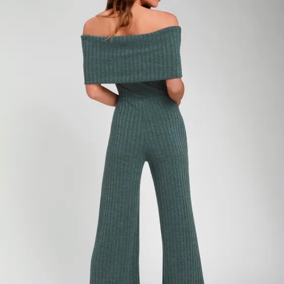 Lulus Off the Shoulder Ribbed Jumpsuit Size Large - Picture 3 of 9